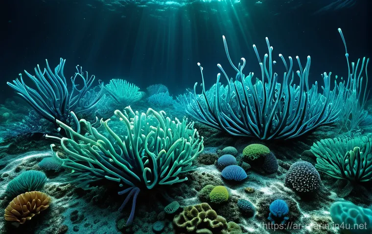 해양 화학 실험 - **Prompt 1: The Luminous Symphony of Ocean Chemistry**
    "An exquisitely detailed and artistic dep...