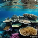 해양 온난화 - A vibrant underwater scene depicting a Middle Eastern coral reef experiencing bleaching due to ocean...