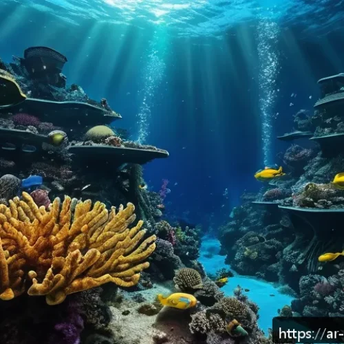 해양학 연구 결과 발표 - A highly detailed underwater scene showcasing advanced autonomous underwater robots exploring a deep...